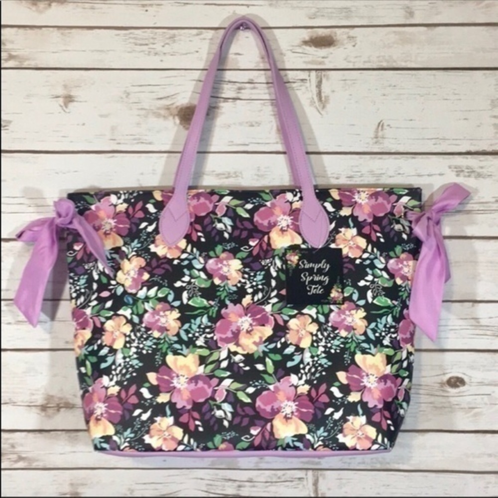 Floral Tote Bag Simply Spring Trendy Ribbon Detail
